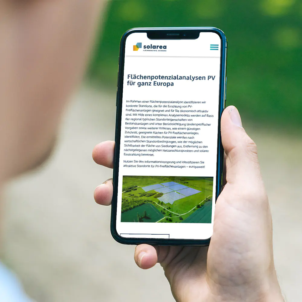 solarea website auf einem Smartphone